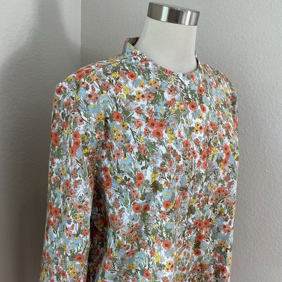 Lands End Womens Large Floral No Iron Blouse Button Front Shirt Collarless - Picture 2 of 11